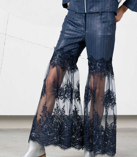 Pantalone con inserti di pizzo