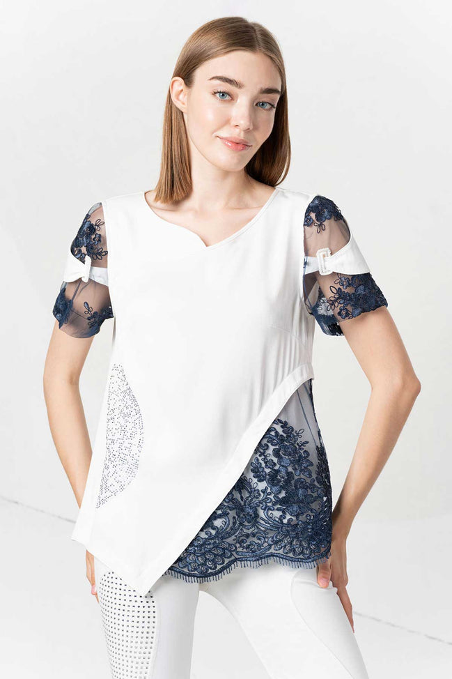 T-shirt con inserti di pizzo