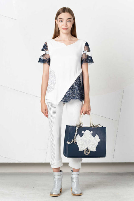 T-shirt con inserti di pizzo