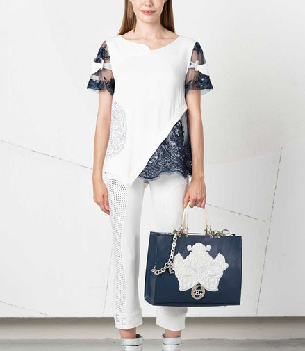 T-shirt con inserti di pizzo