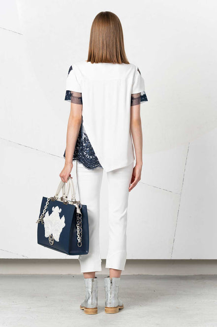 T-shirt con inserti di pizzo