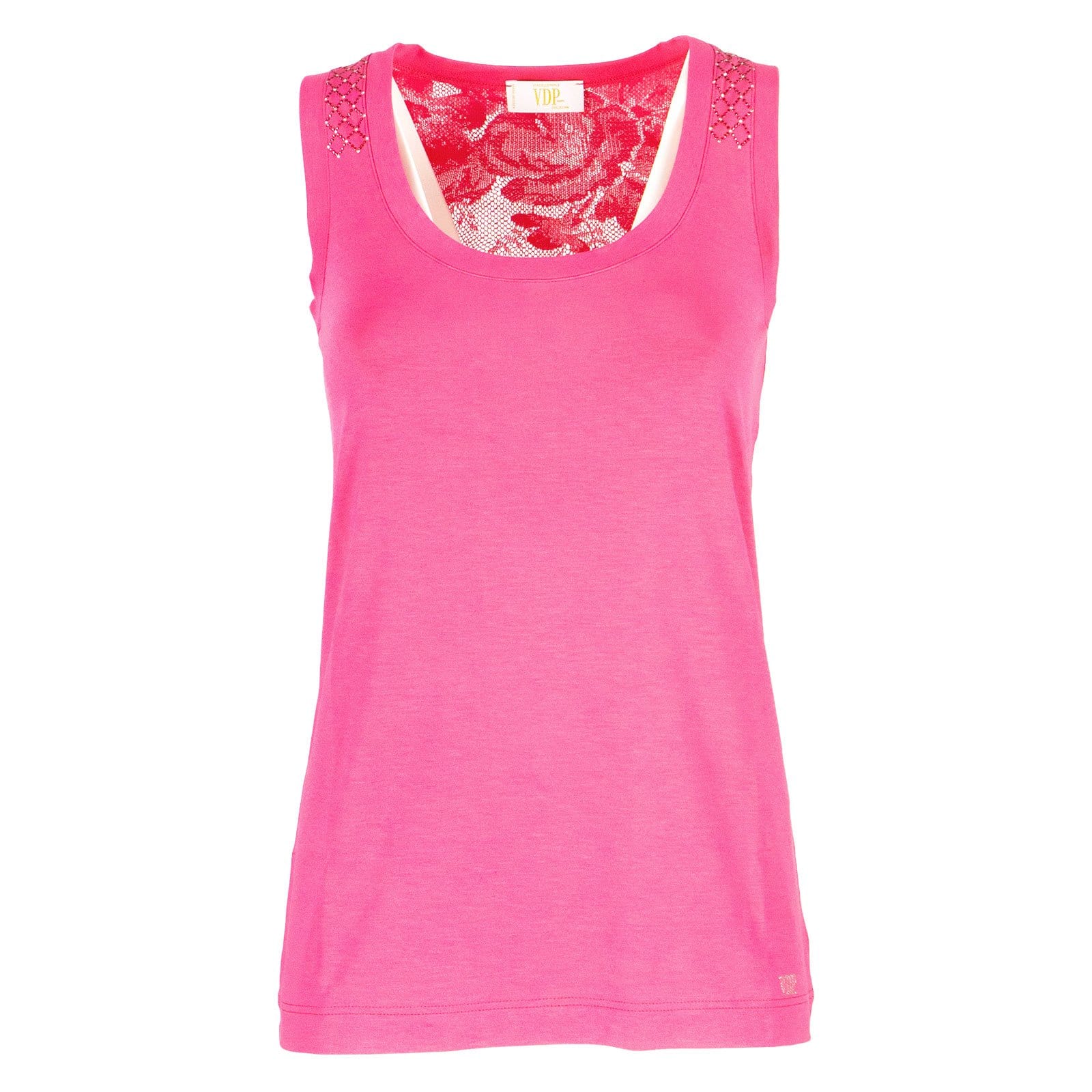 Top corallo con pizzo e strass