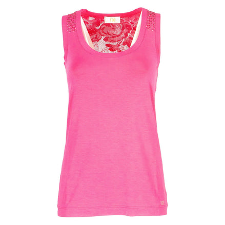 Top corallo con pizzo e strass