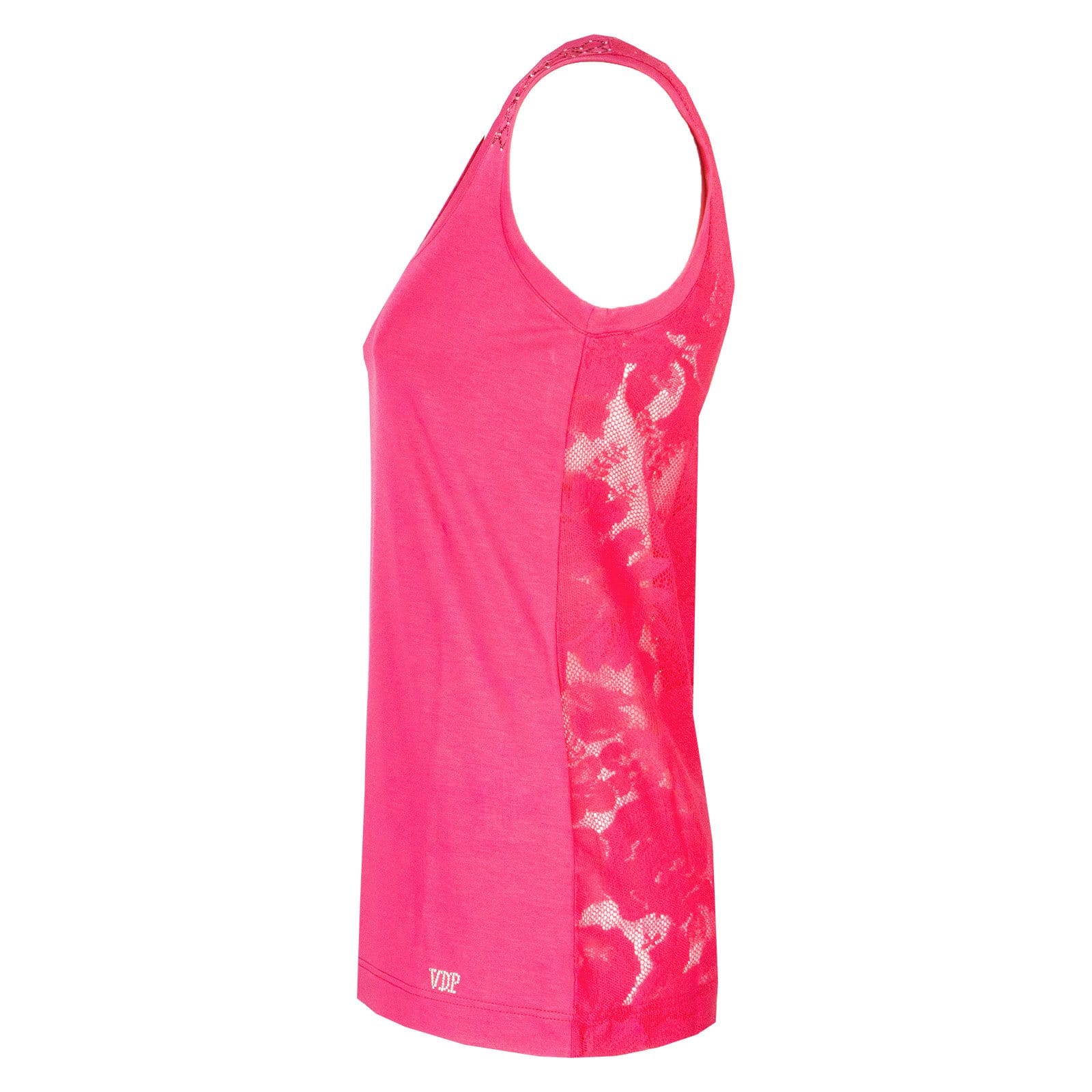 Top corallo con pizzo e strass