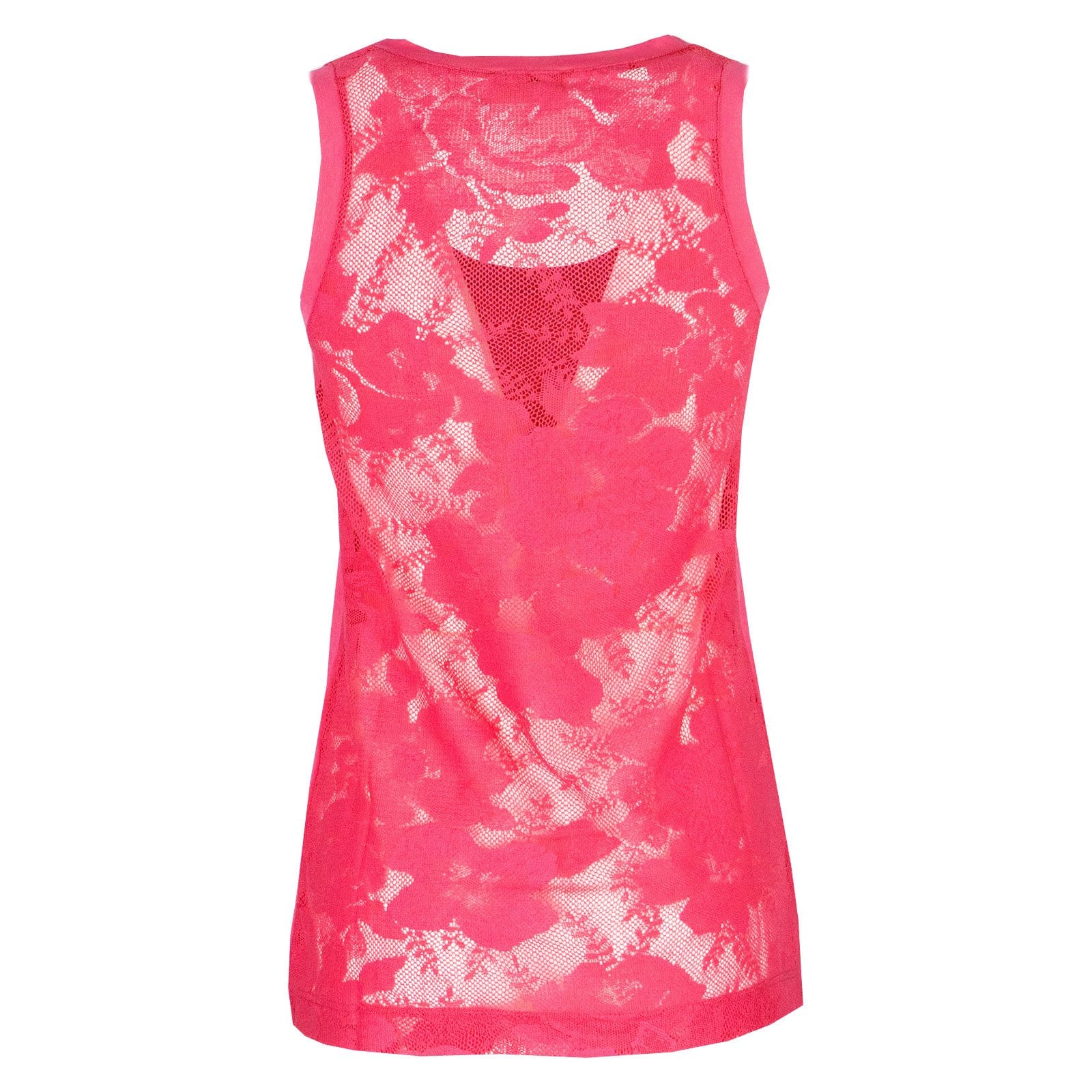 Top corallo con pizzo e strass