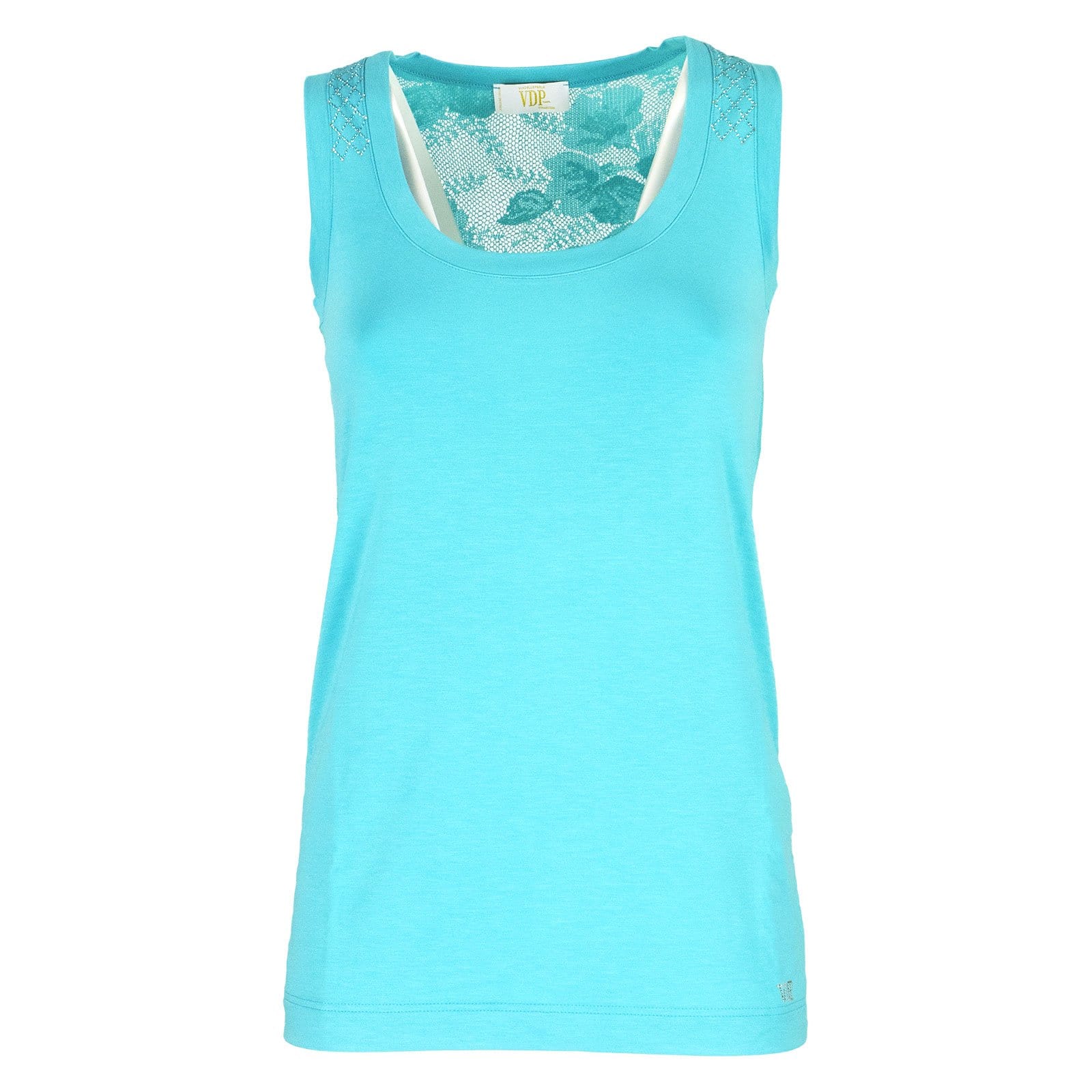Top turchese con pizzo e strass