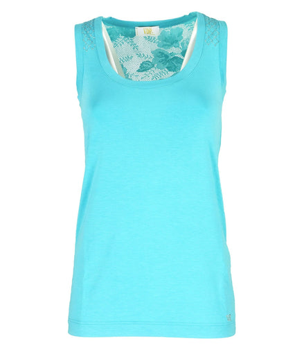 Top turchese con pizzo e strass