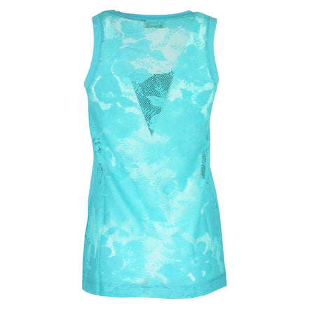 Top turchese con pizzo e strass